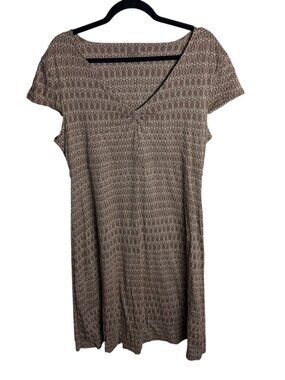 Toad and Co Size Xl Rosemarie Dress Brown Leaf Print Cap Sleeve Casual Organic